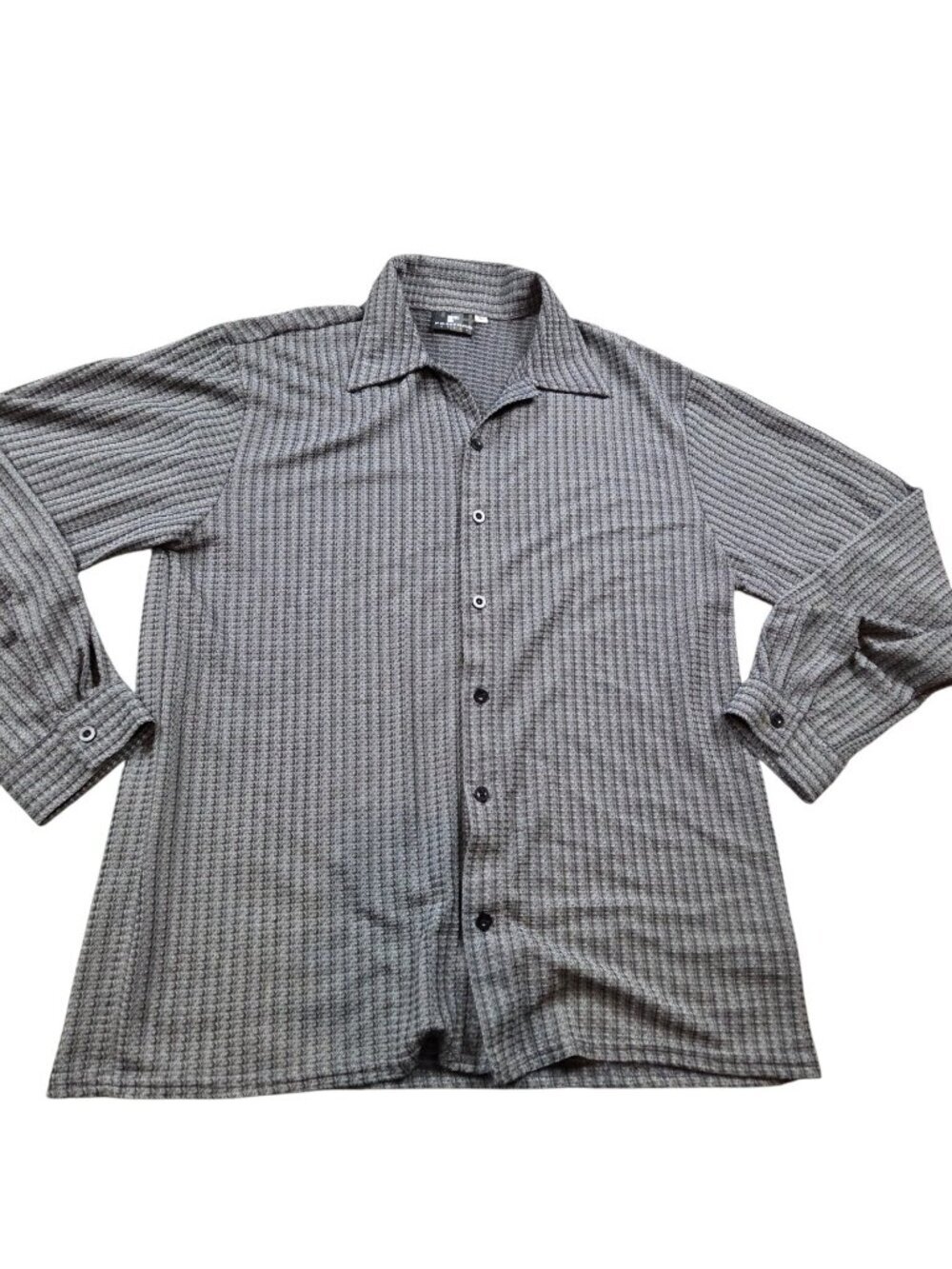 Vintage Positano Shirt Mens Large Nylon Poly Texture Gray Button Up Long Sleeve